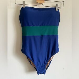 J.Crew Colorblock Bandeau Swimsuit Blue Green Size 6